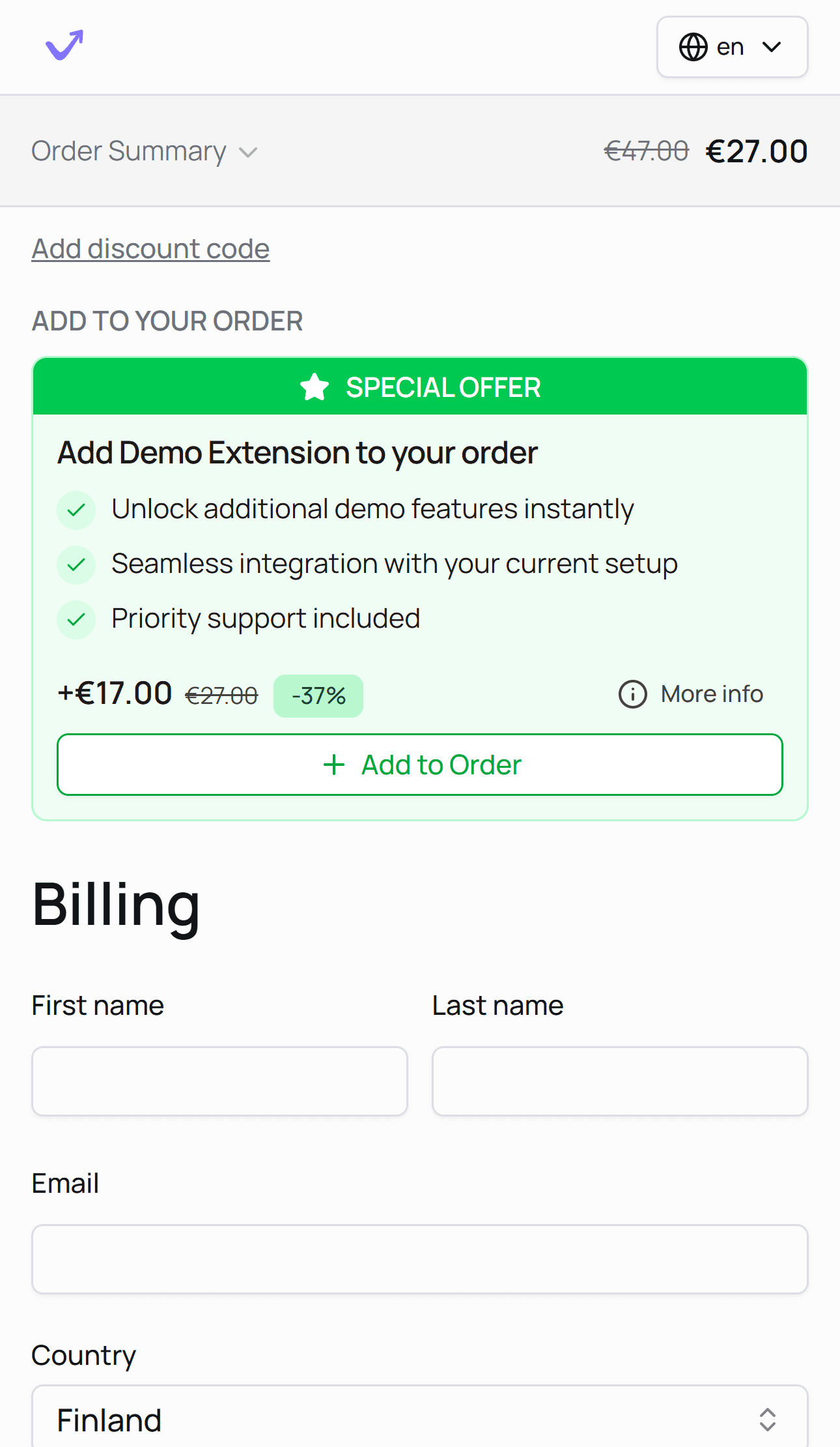 Tilläggsprodukt i varukorgen