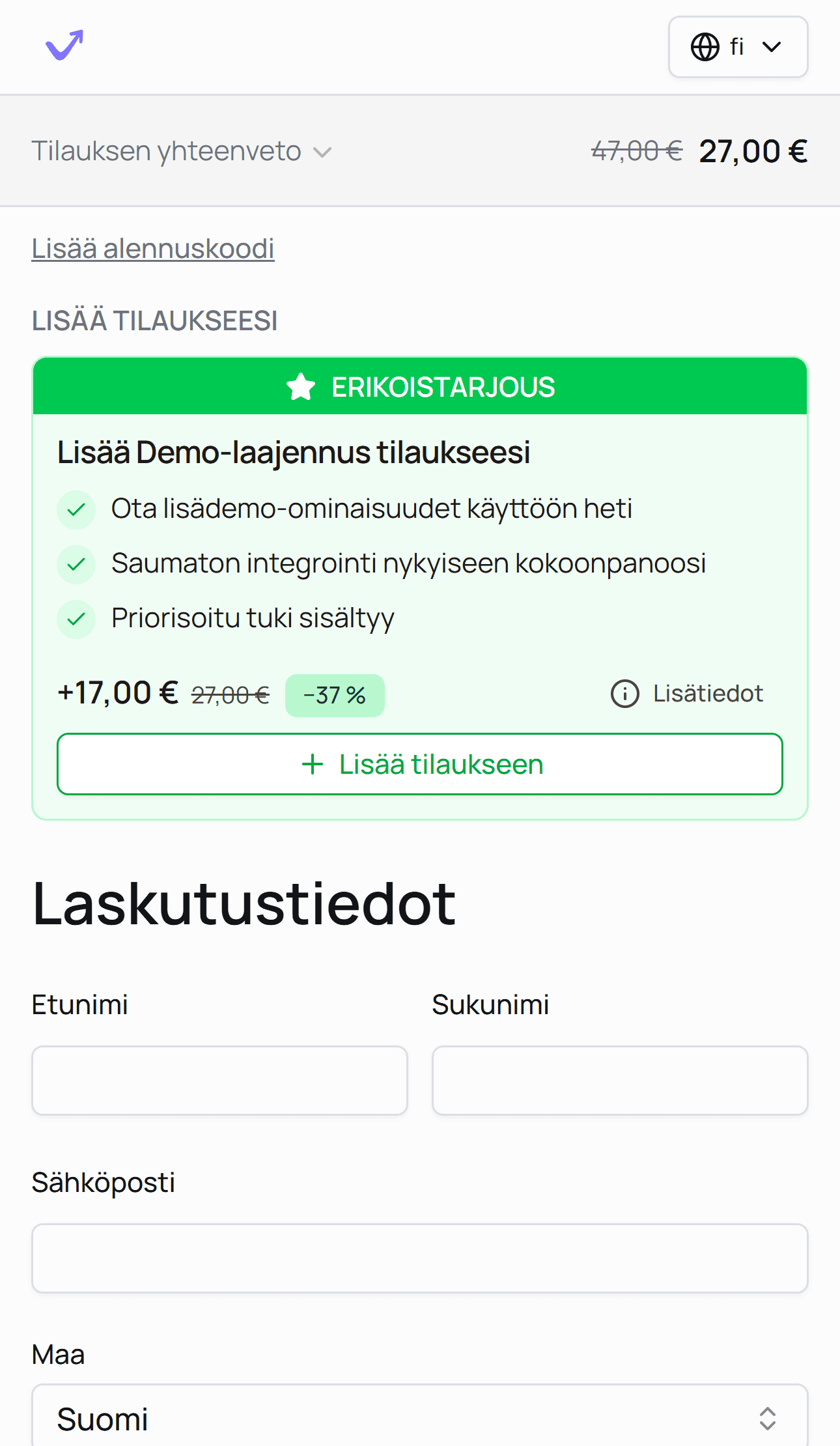 Tilläggsprodukt i varukorgen
