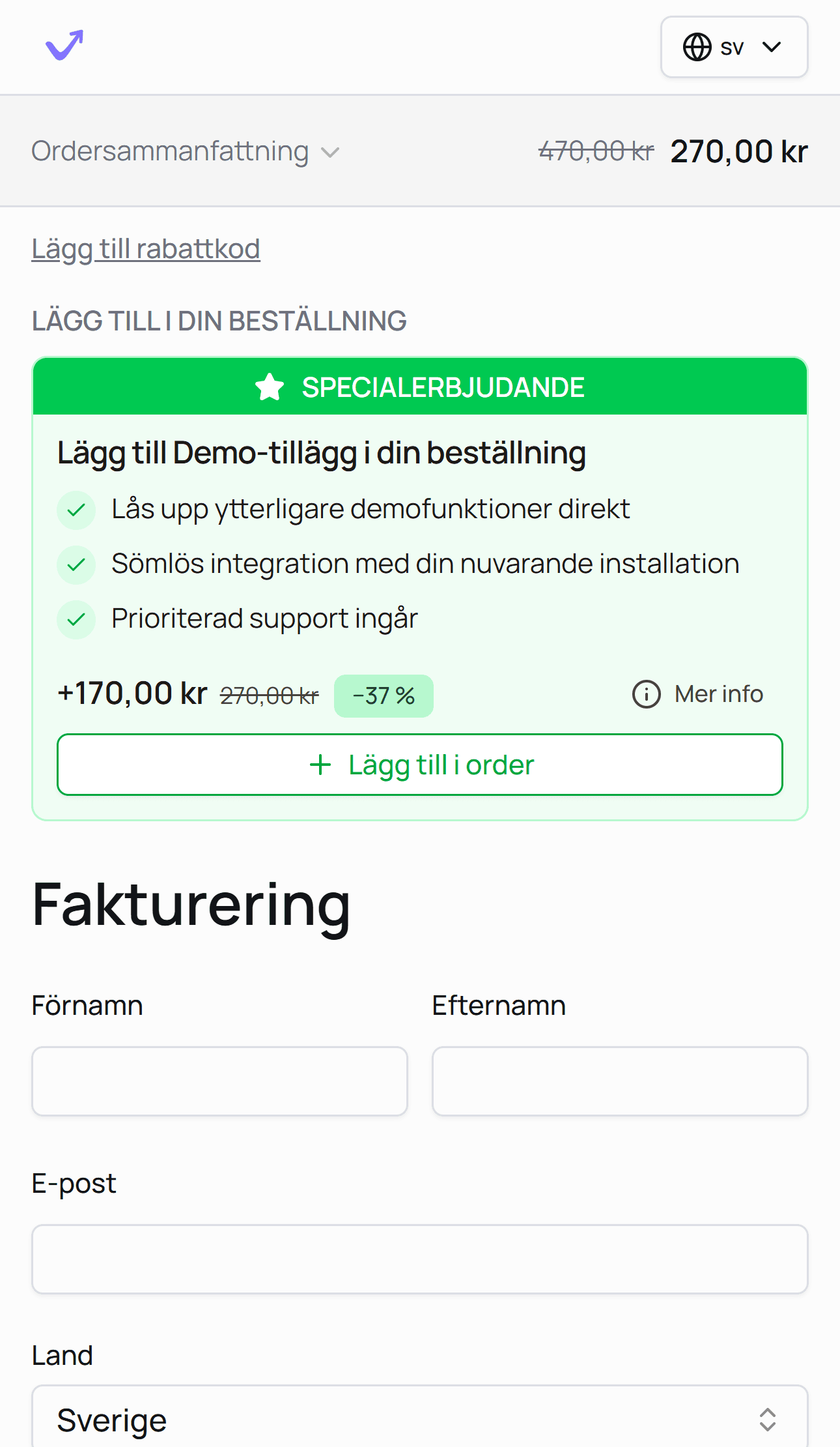 Tilläggsprodukt i varukorgen